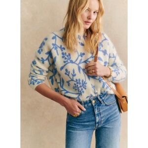 NWT Sezane Pelagie Jumper in Ecru & Blue Floral Size XXL